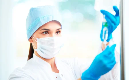 Мед сестра поправляет капельницу